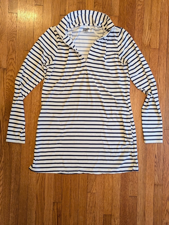 Lands' End Striped Quarter-Zip Long Sleeve Top - White & Navy - Picture 3 of 7